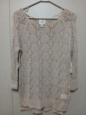 St. John's Bay Beige Open-Knit Scoop-Neck Sweater